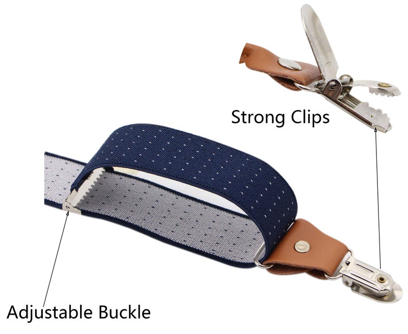 Timiot Menâ€™s Y-Back 4 Metal Clip Elastic Wide Suspenders Perfect For Both Casual&Formal (Navy Polka Dot) - Image 3